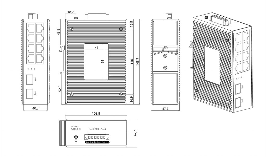 8-Port 10/100/1000BASE-TX+2-Port 1000Base-FX Industrial PoE Switch - Industrial PoE Switches - 2