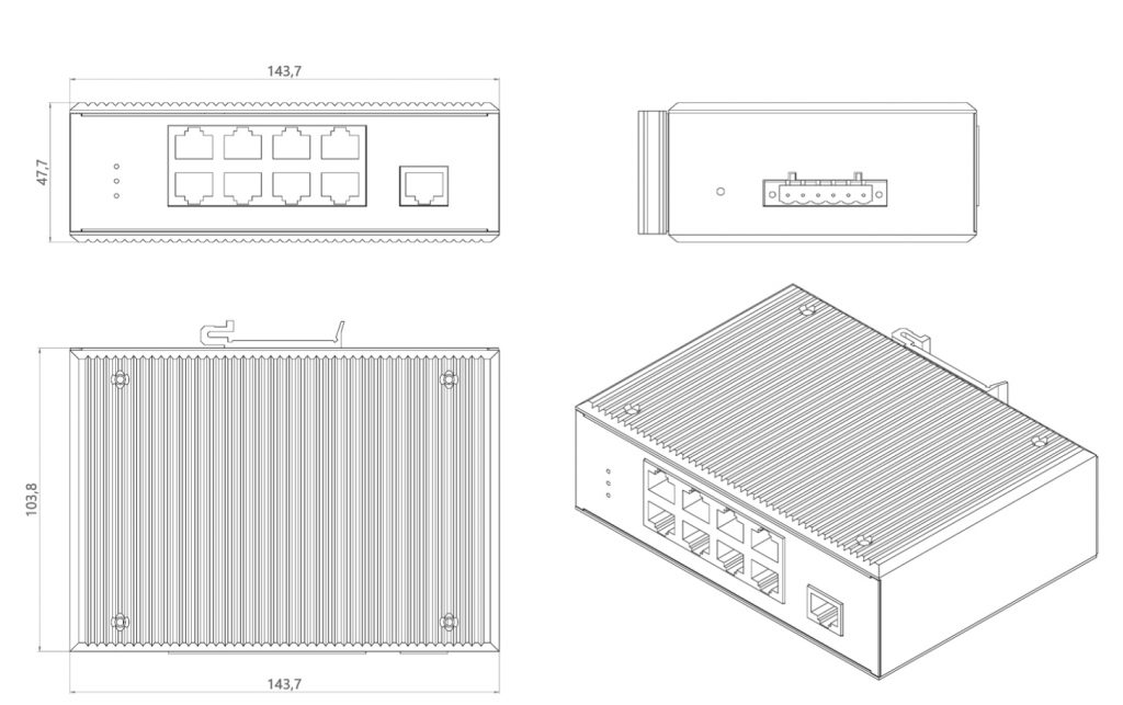 8-Port 10/100/1000BASE-TX+1-Port 1000Base-FX Industrial PoE Switch - Industrial PoE Switches - 2