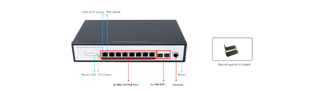 8 Ports 10/100/1000Mbps Managed PoE Switch with 2 Gigabit SFP HX308GPM-2SFP - Managed Gigabit PoE Switch - 10