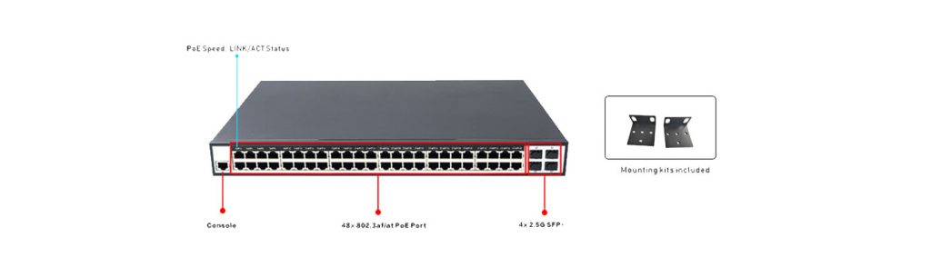 48 Ports 10/100/1000Mbps Managed PoE Switch with 4 Ports 2.5G SFP+ HX348GPM--425SFP+-L2 - Managed Gigabit PoE Switch with 2.5G SFP+ Uplink - 8